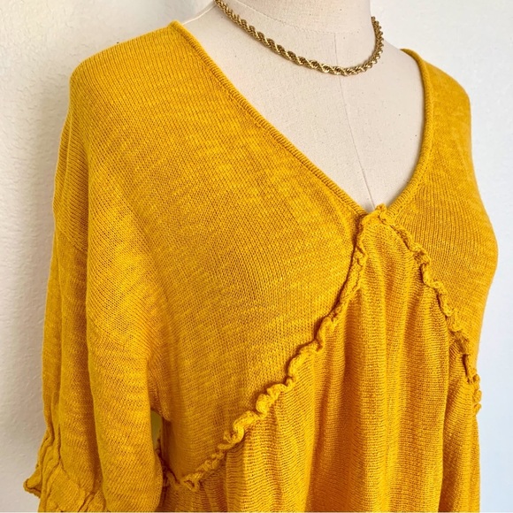 FREE PEOPLE Marykate Golden Yellow Tiered Sweater Flowy Ruffle Mini Dress - Picture 5 of 15